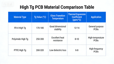 High Tg PCB material comparison table and performance data