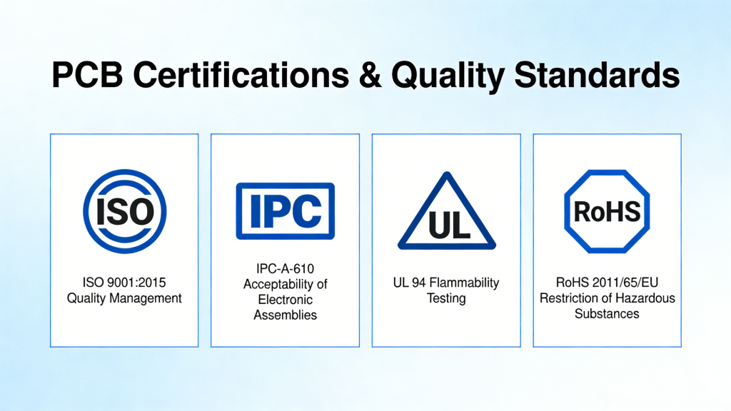 PCB certifications ISO IPC UL RoHS quality standards