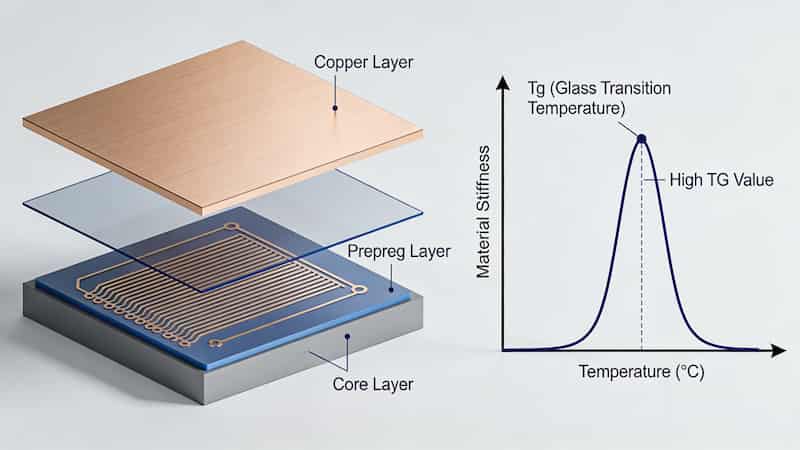 High TG PCB laminate structure and glass transition temperature diagram