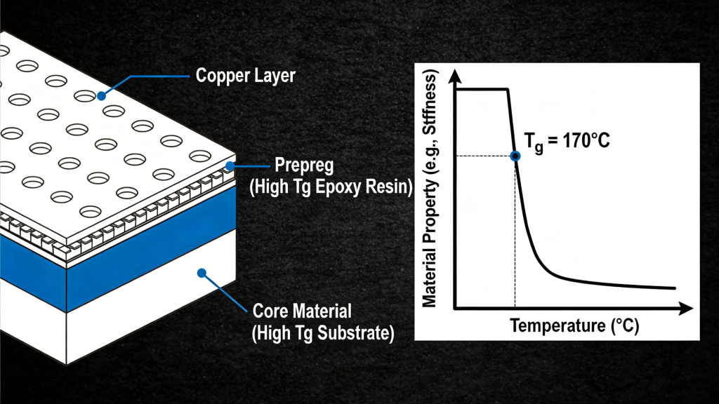 High Tg PCB material structure and glass transition temperature diagram