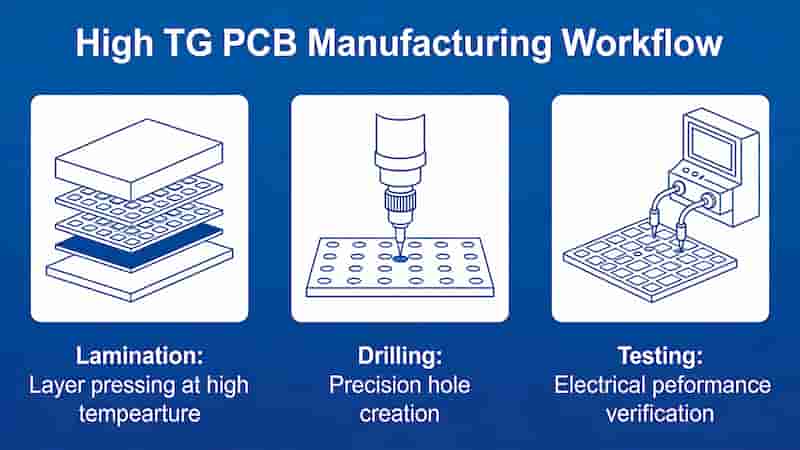 High TG PCB manufacturing lamination drilling testing process