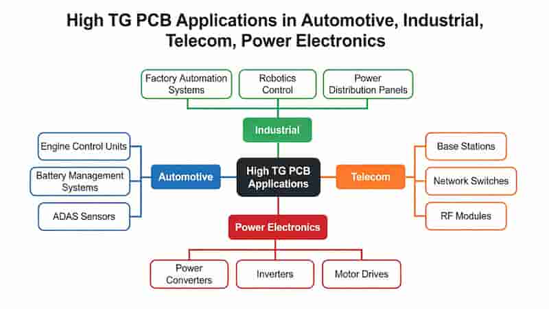 High TG PCB applications automotive industrial telecom power electronics