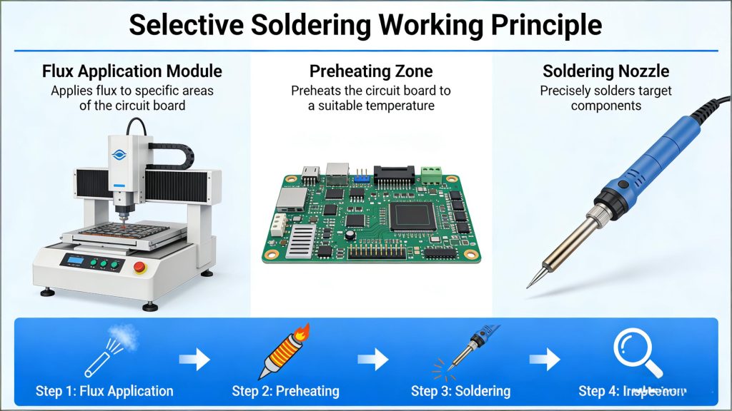 Selective soldering process for precision PCB assembly