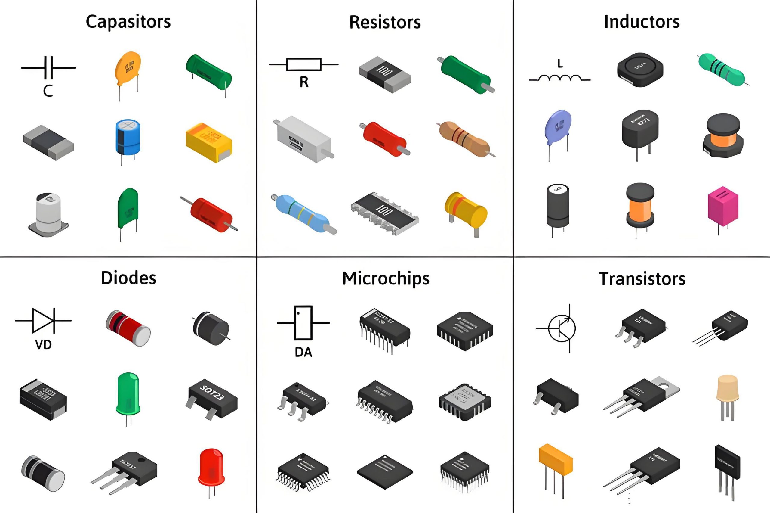 Electronic Component Classification & Physical Comparison Chart