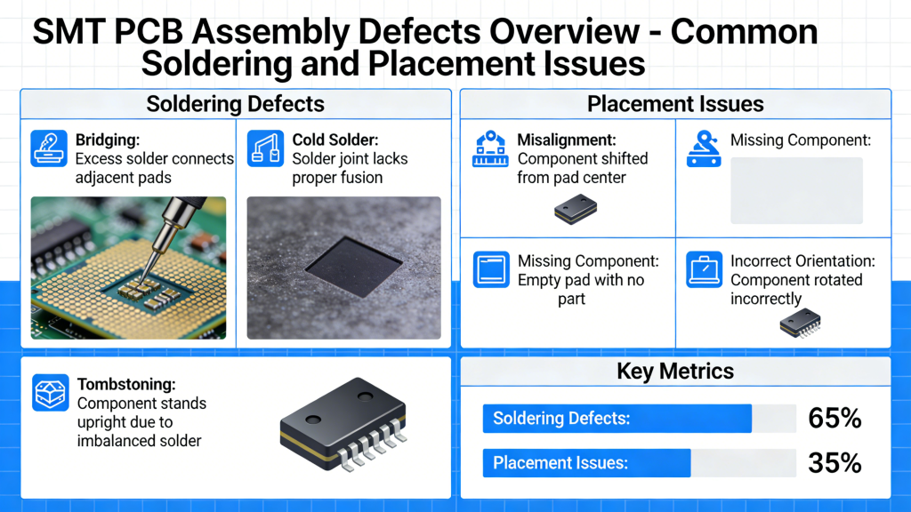 SMT PCB Assembly Defects Overview - Common Soldering and Placement Issues