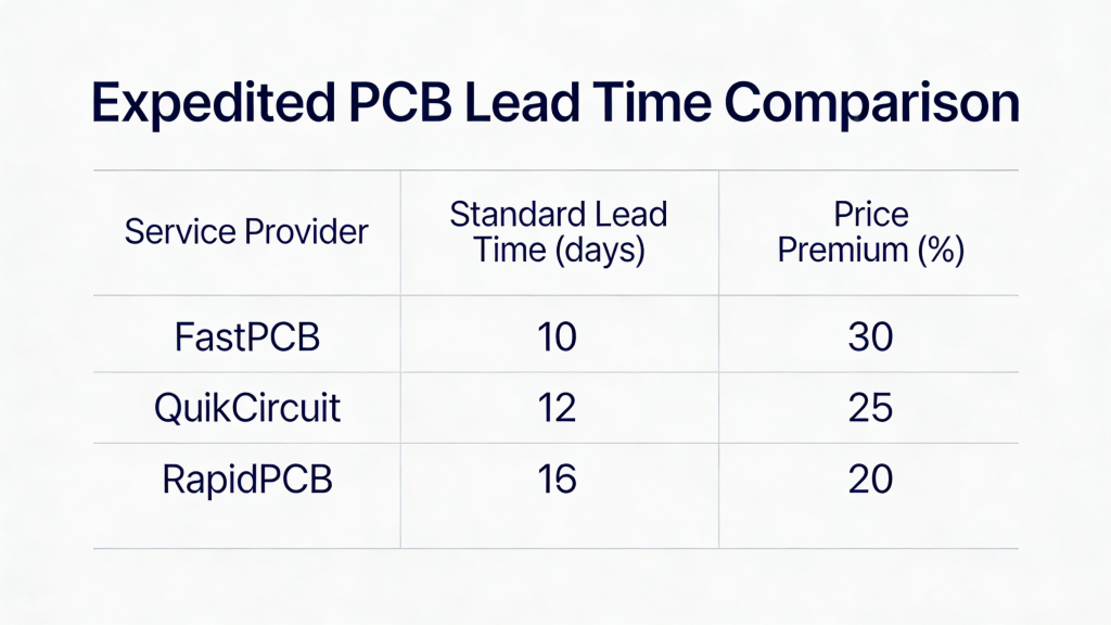 Expedited PCB lead time comparison chart for prototype production assembly