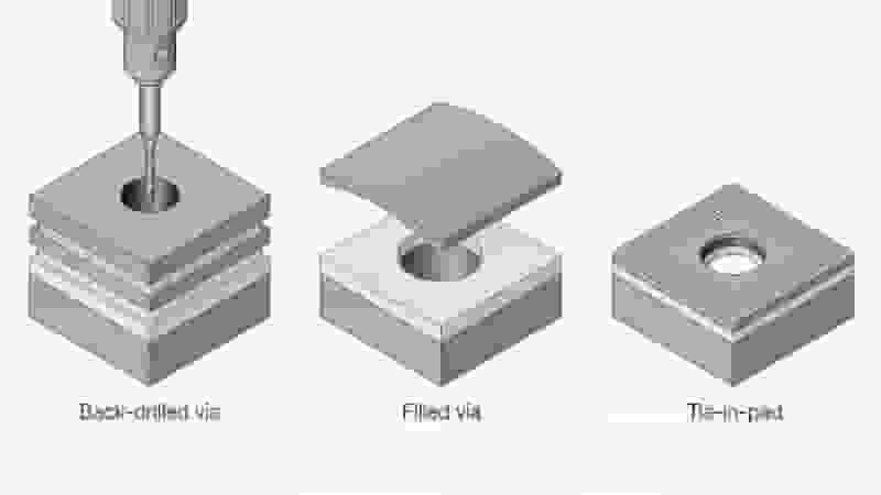 Advanced PCB via structures: back-drilled, filled, tented and via-in-pad