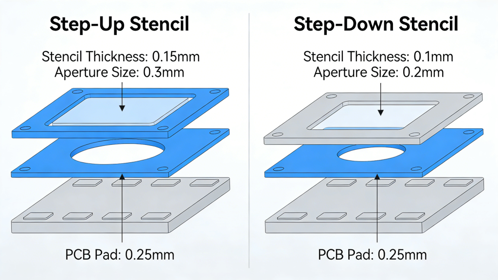 Step-Up vs Step-Down Stencil for PCB SMT