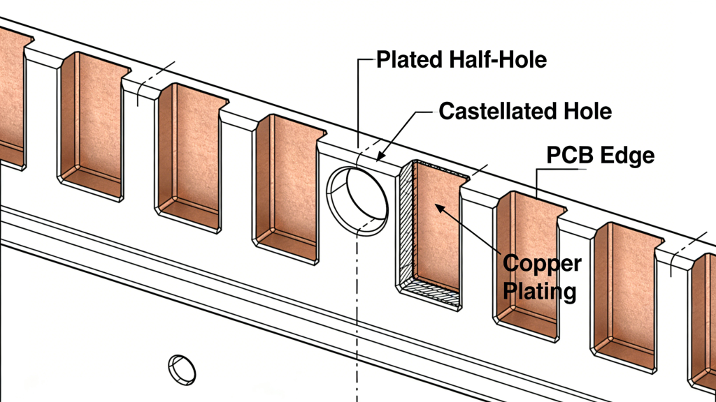 Plated Half-Holes PCB Structure - Castellated Holes for PCB Module Interconnection