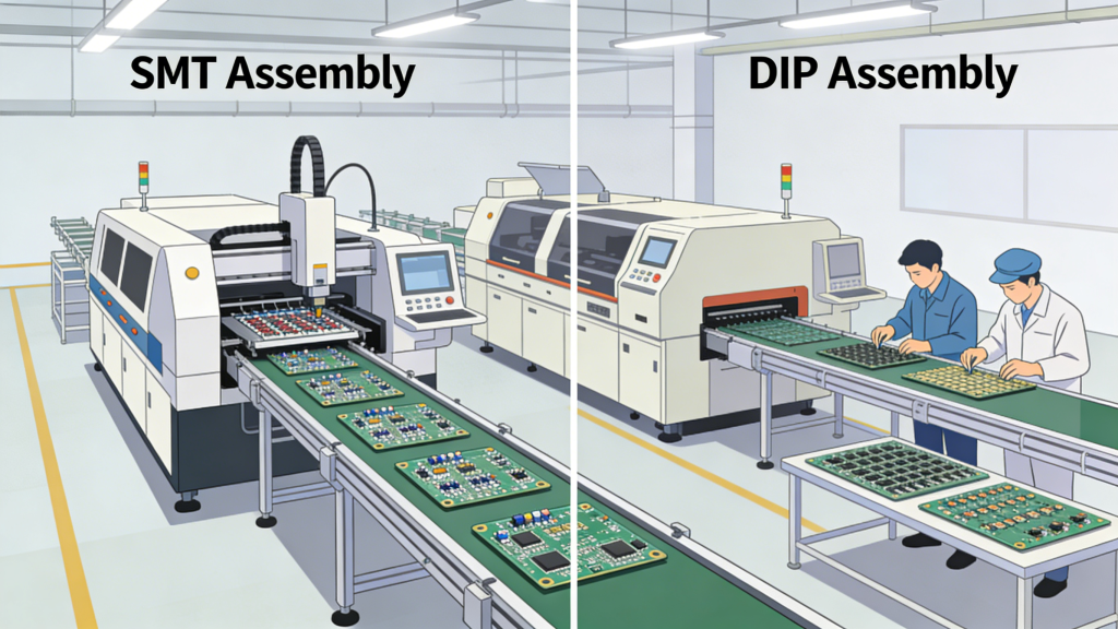SMT and DIP PCB assembly production line