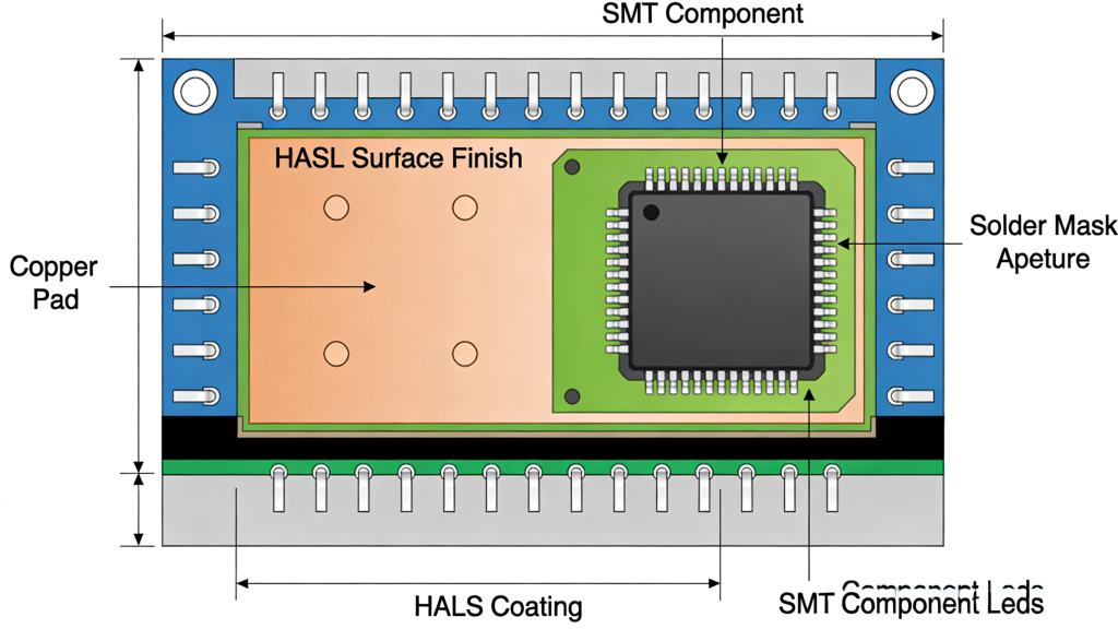 HASL PCB surface finish diagram for SMT assembly