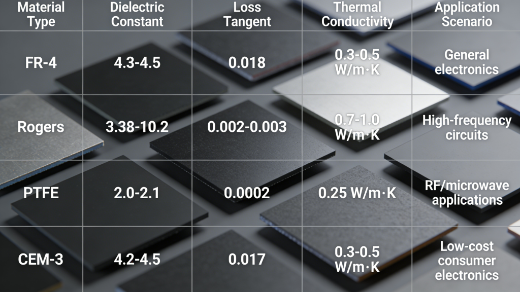 FR-4 vs Rogers vs PTFE vs CEM-3 PCB material comparison