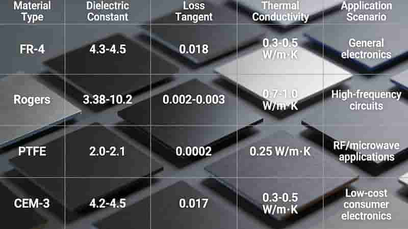 FR-4 vs Rogers vs PTFE vs CEM-3 PCB material comparison