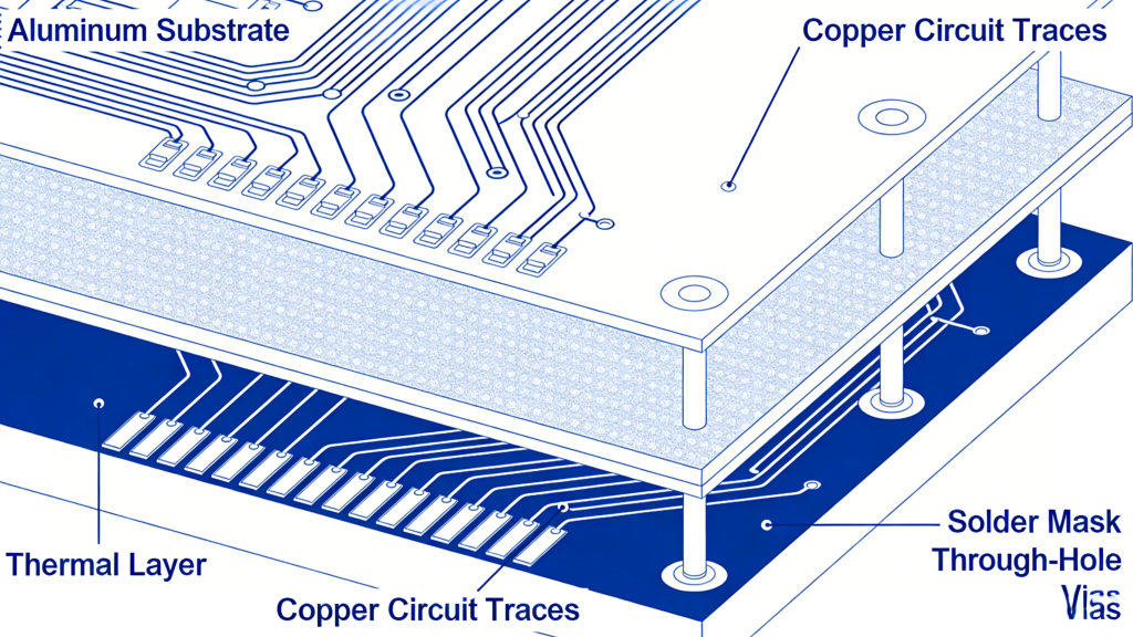 LED PCB structure aluminum substrate thermal layer circuit traces