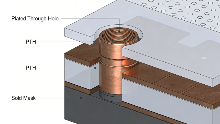 Plated Through Hole PTH structure cross section for multilayer PCB