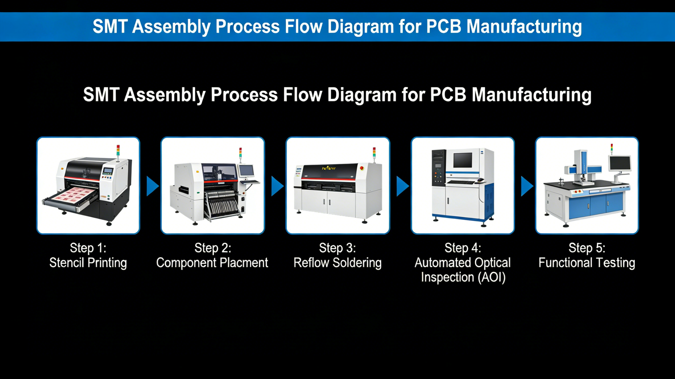 SMT assembly process flow for PCB manufacturing