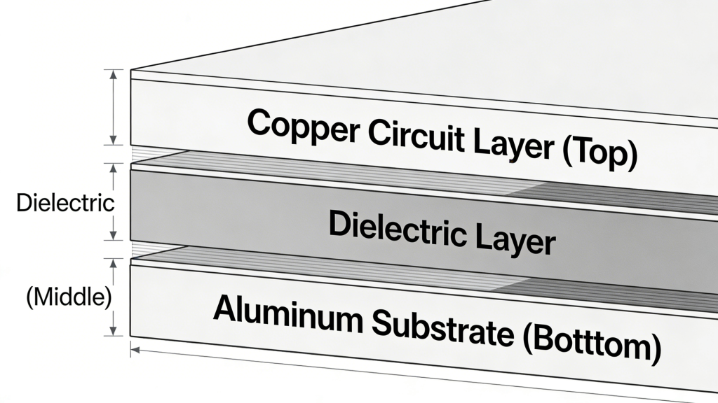 Aluminum LED Grow Light PCB Three-Layer Structure Diagram