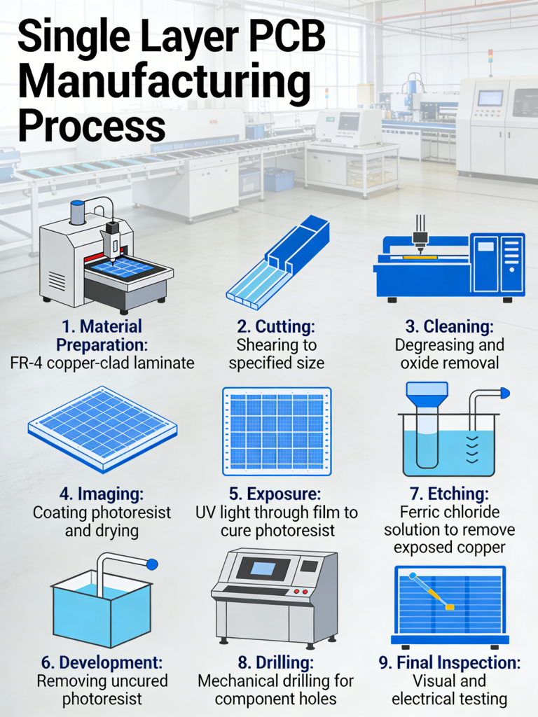 Single Layer PCB Manufacturing Process Flow Chart
