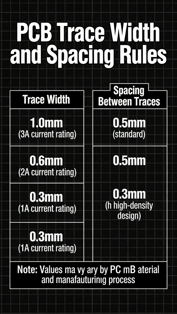 PCB trace width and spacing rules for production and IPC standards