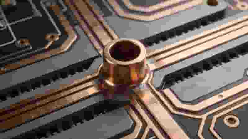 3D structure of plated through-hole PCB via connecting multilayer copper traces