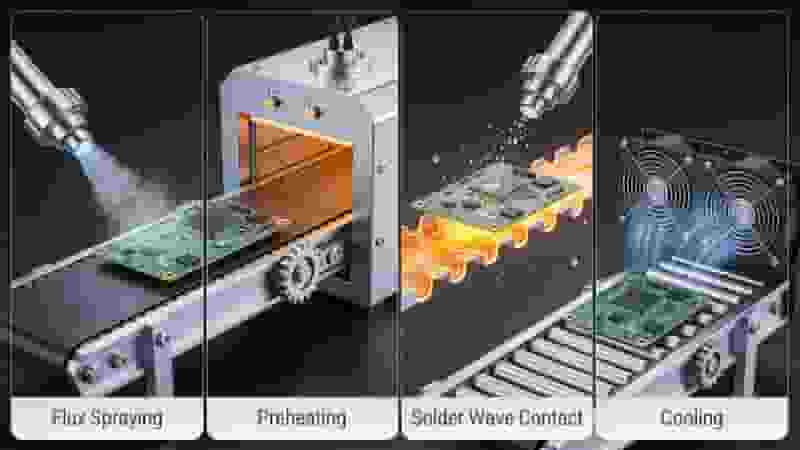 Wave soldering process diagram for PCB assembly