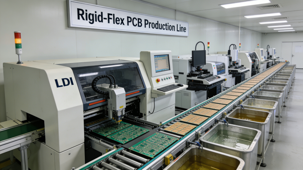 Rigid-Flex PCB manufacturing LDI laser drilling plating line