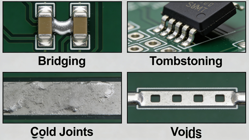 SMT Solder Joint Defects: Bridging, Tombstoning, Cold Joints, Voids