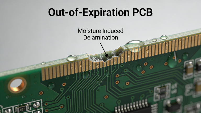 Moisture induced delamination in out-of-expiration PCB