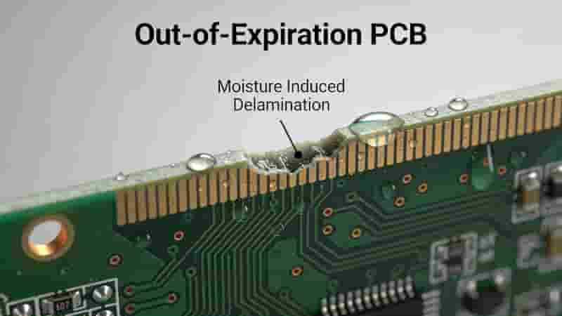 Moisture induced delamination in out-of-expiration PCB