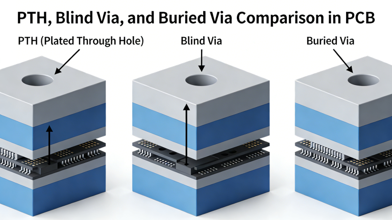 PTH, blind via, buried via comparison diagram for PCB design