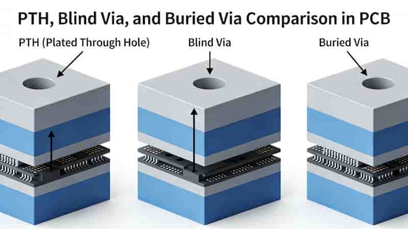 PTH, blind via, buried via comparison diagram for PCB design