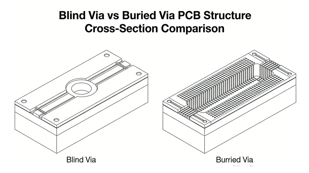 Blind Via vs Buried Via PCB Structure Comparison Diagram