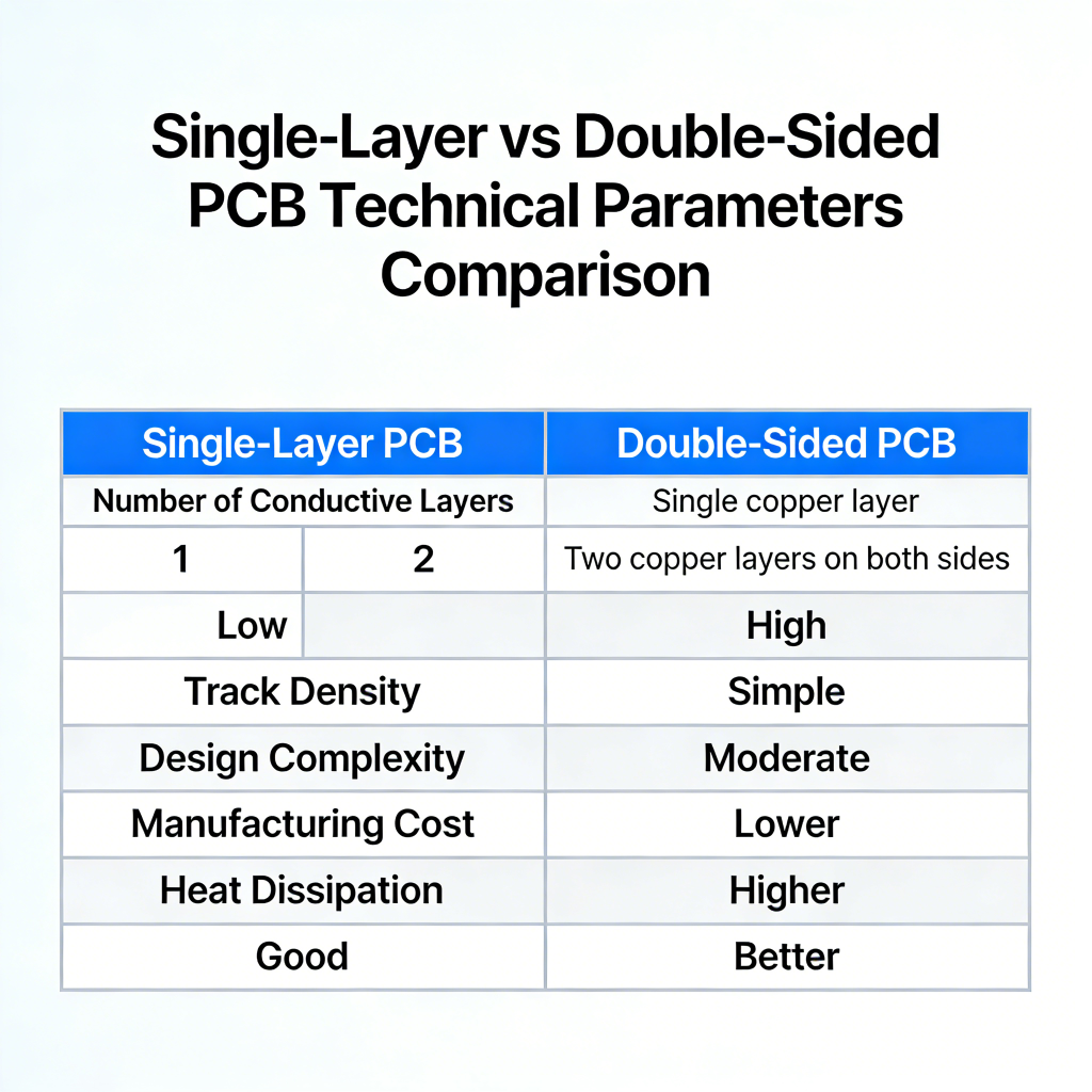 Single-layer PCB vs double-sided PCB full technical comparison table