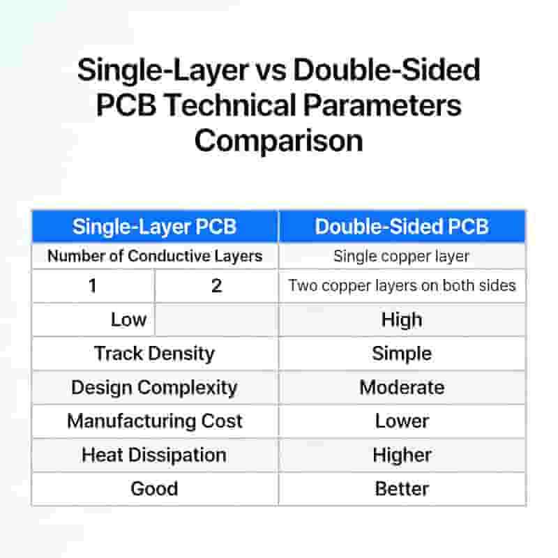 Single-layer PCB vs double-sided PCB full technical comparison table