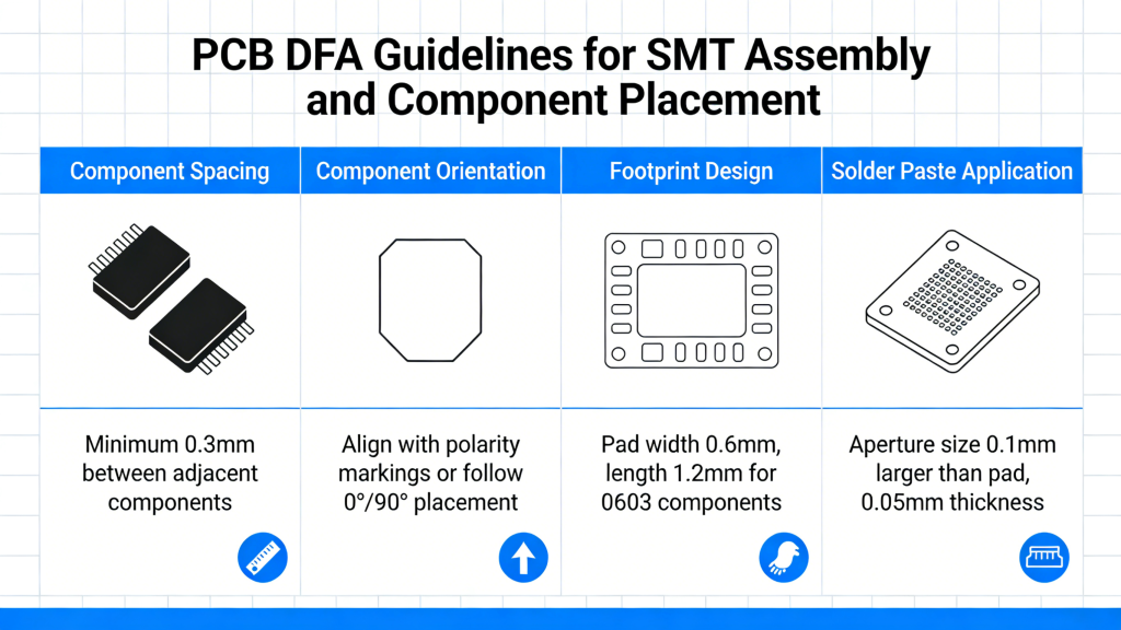 PCB DFA guidelines for SMT assembly and component placement