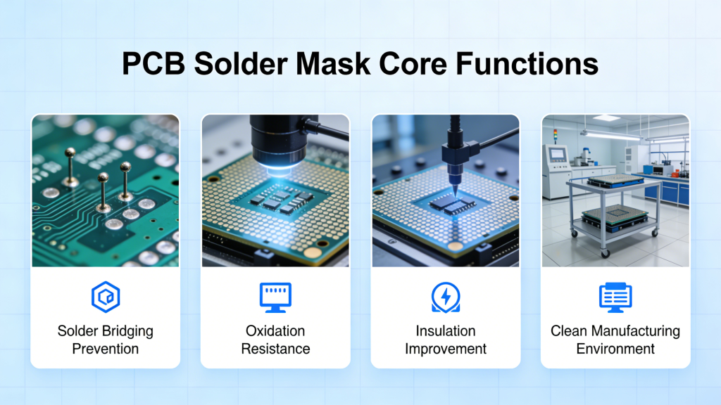 PCB Solder Mask core functions in protection and assembly
