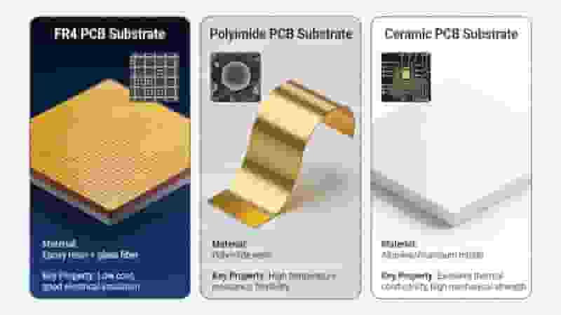 FR4 vs polyimide vs ceramic PCB material comparison chart