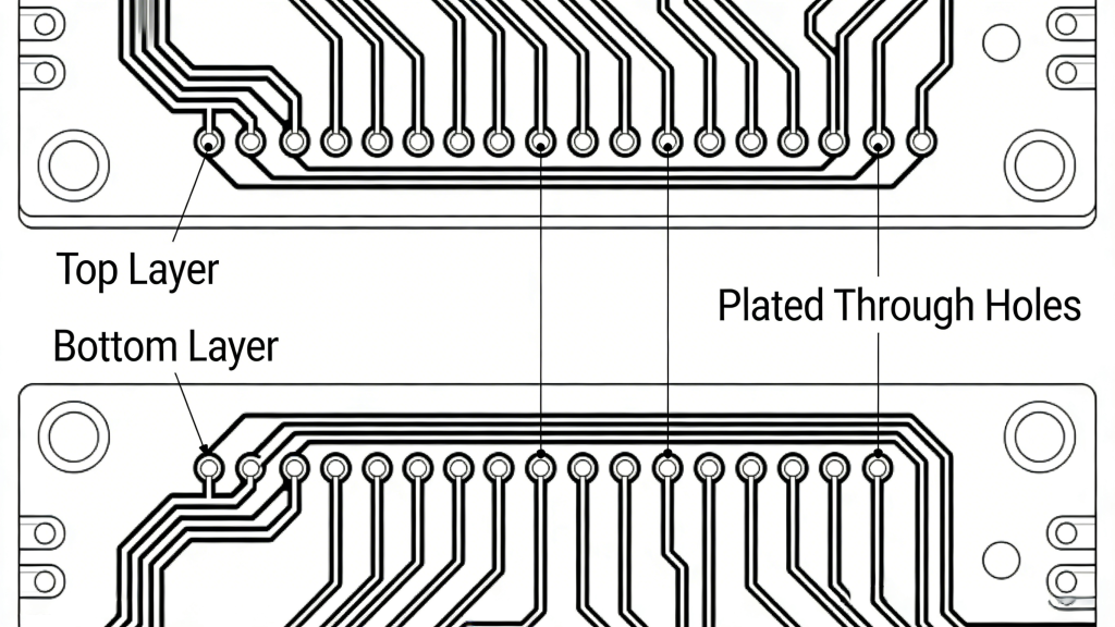 Double Sided PCB Structure - Top Layer, Bottom Layer, Plated Through Holes