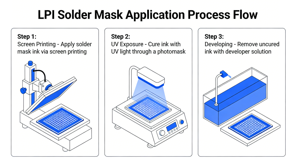 PCB Solder Mask types LPI and dry film application process