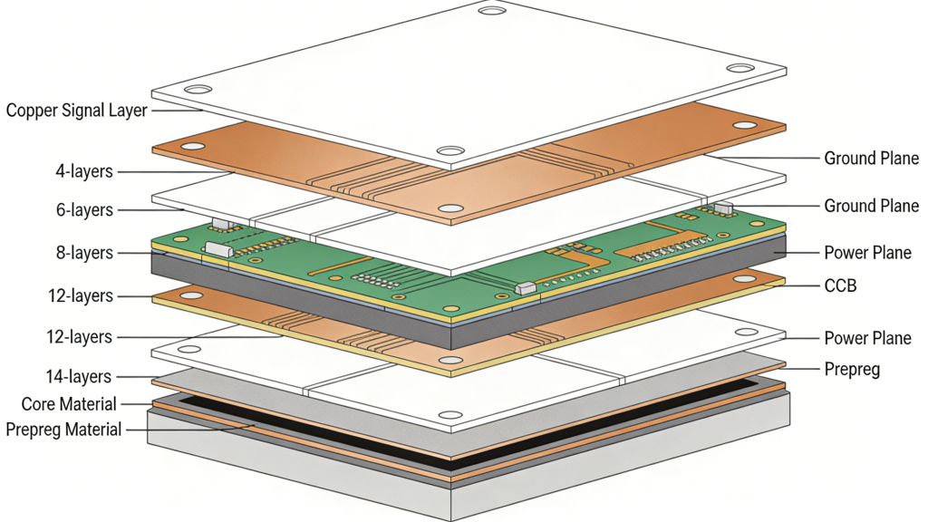 Multilayer PCB stackup basics core prepreg copper layers structure