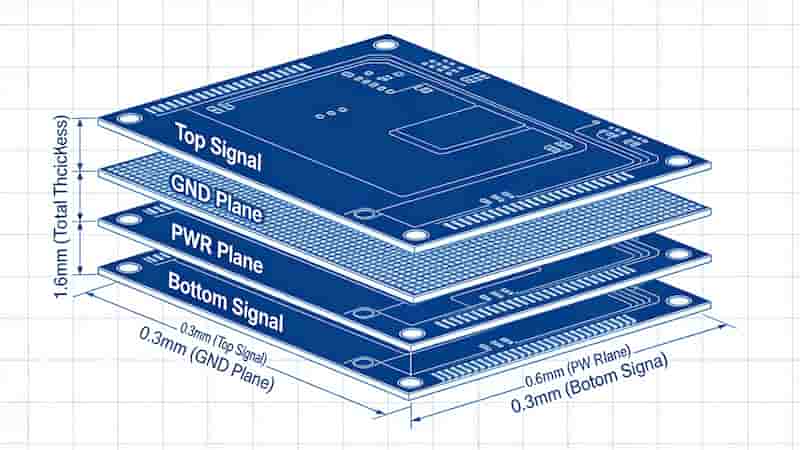 4 layer PCB stackup standard thickness 1.6mm configuration