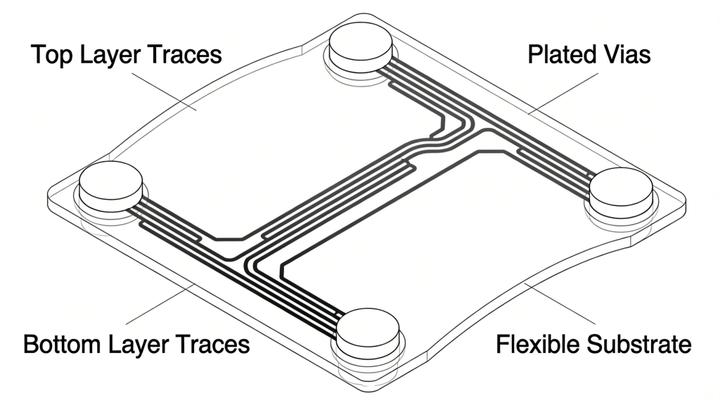 Double Sided Flex PCB with Vias Diagram