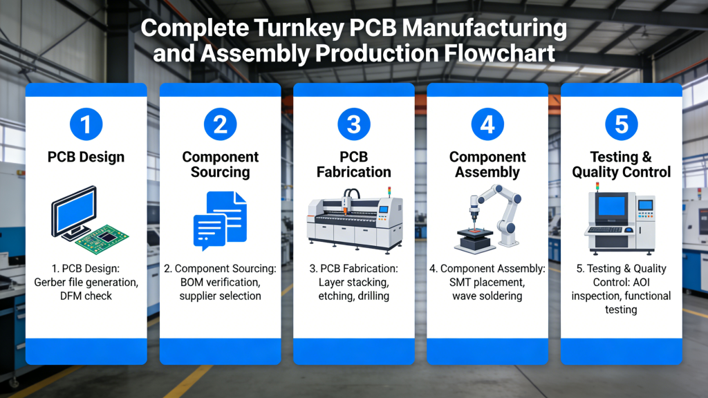 Complete Turnkey PCB Manufacturing and Assembly Production Flowchart