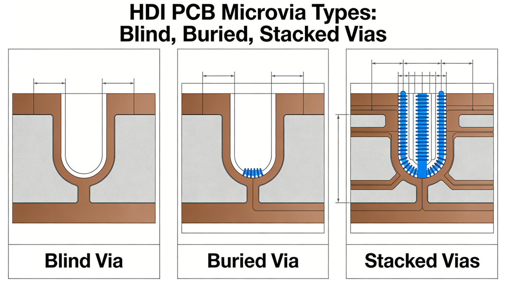 HDI PCB Microvia Types: Blind, Buried, Stacked Vias