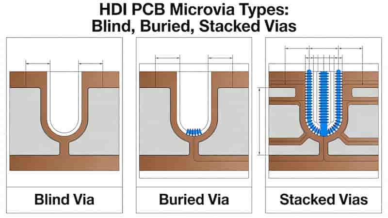 HDI PCB Microvia Types: Blind, Buried, Stacked Vias