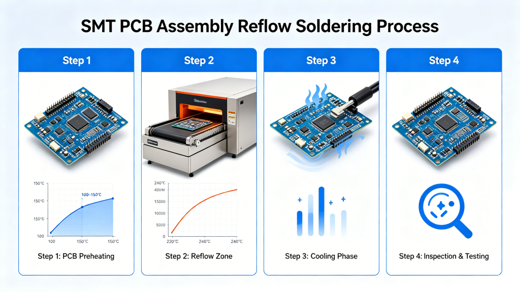 Reflow soldering process for SMT PCB assembly