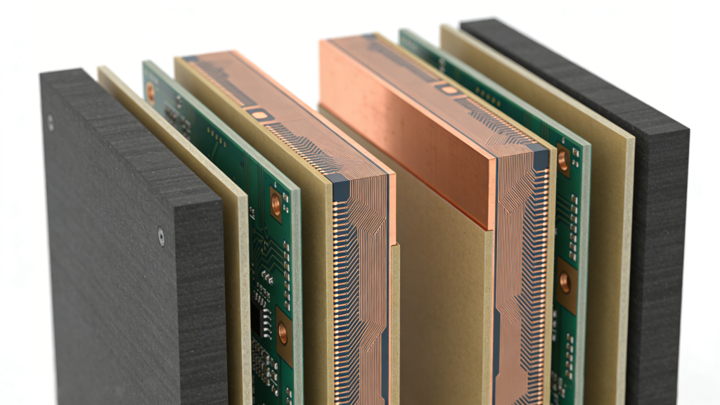 Multilayer PCB layer stackup structure diagram showing inner and outer copper layers