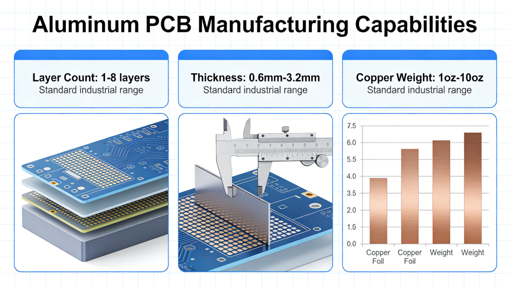 Aluminum PCB capabilities layer count thickness copper weight