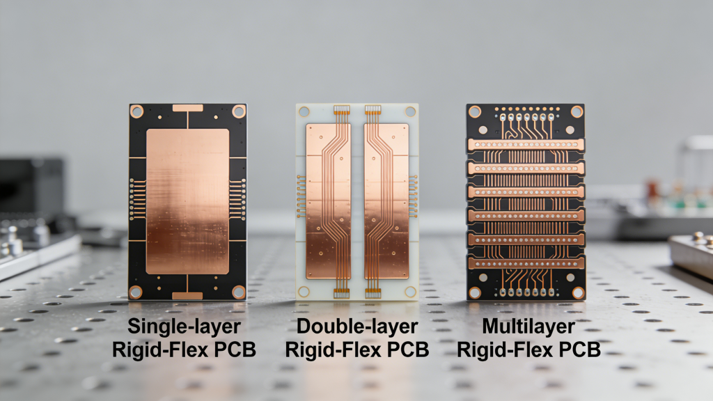 Single double multilayer rigid-flex PCB types comparison