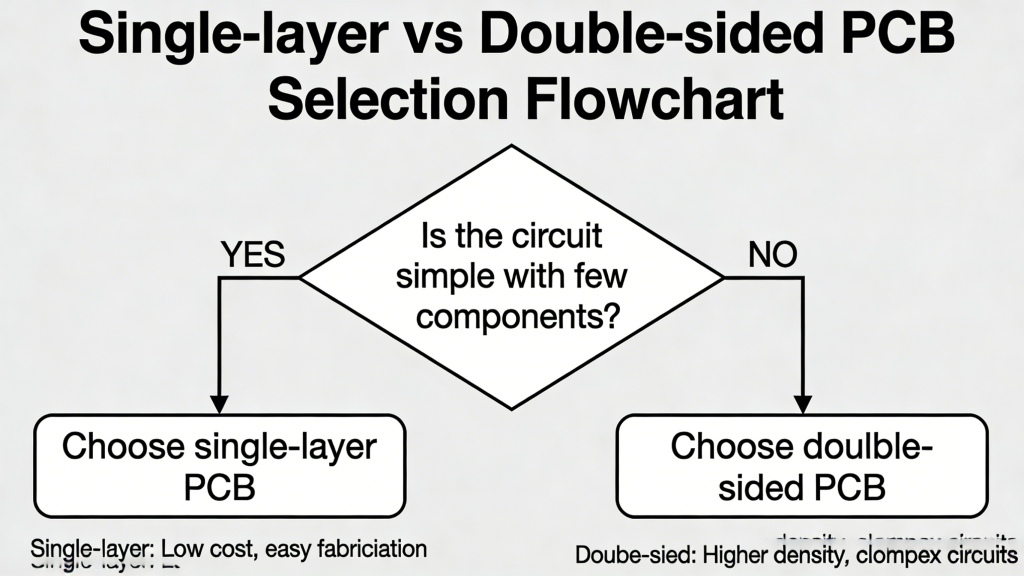 Single-layer vs double-sided PCB selection flowchart for engineers and buyers